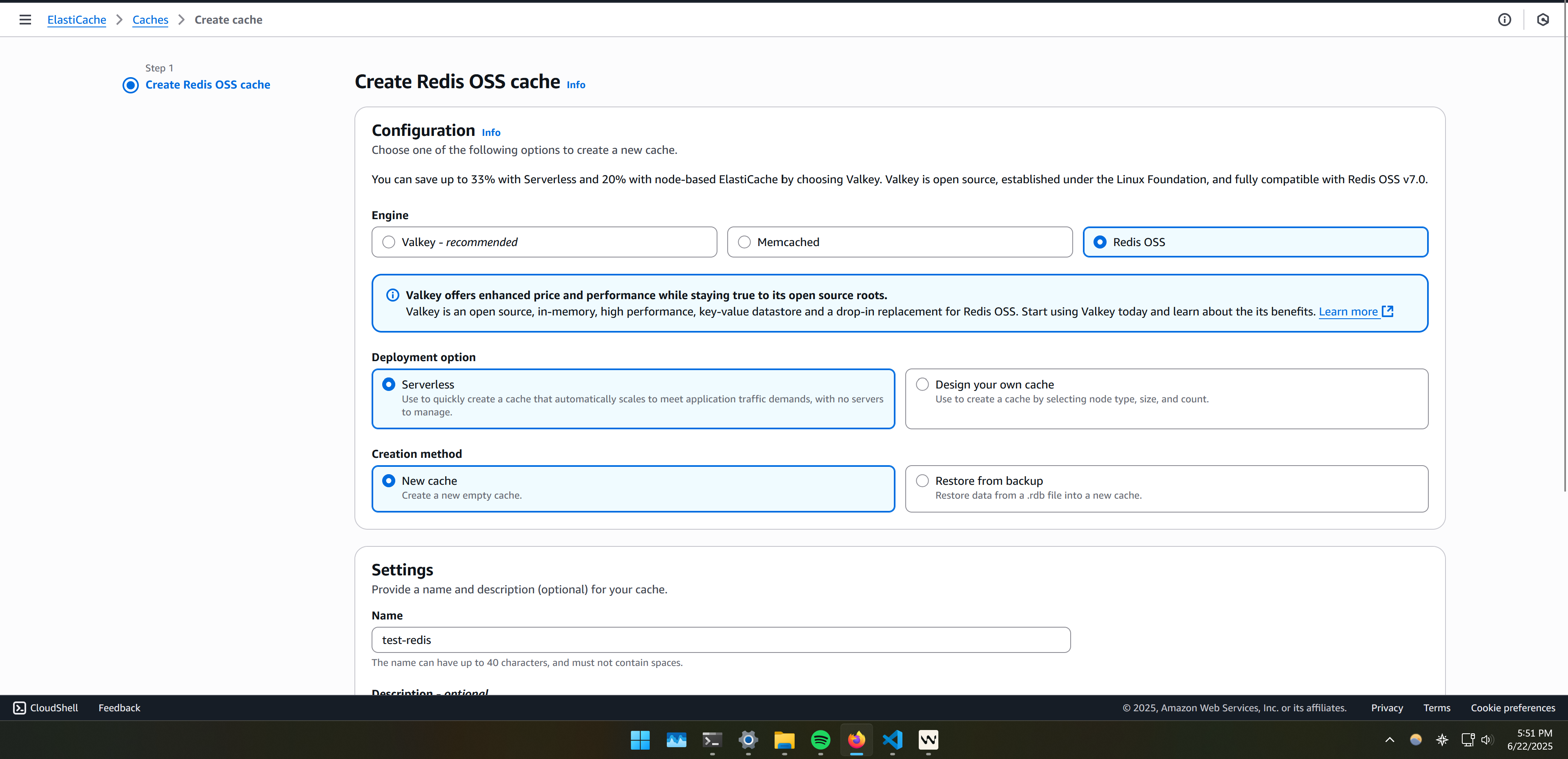 AWS ElastiCache setup Page